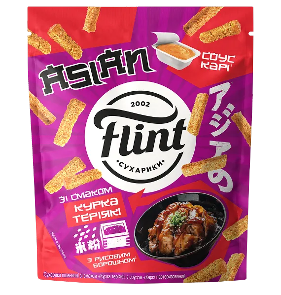 Пачка сухариків Flint Asian зі смаком «Курка теріякі»